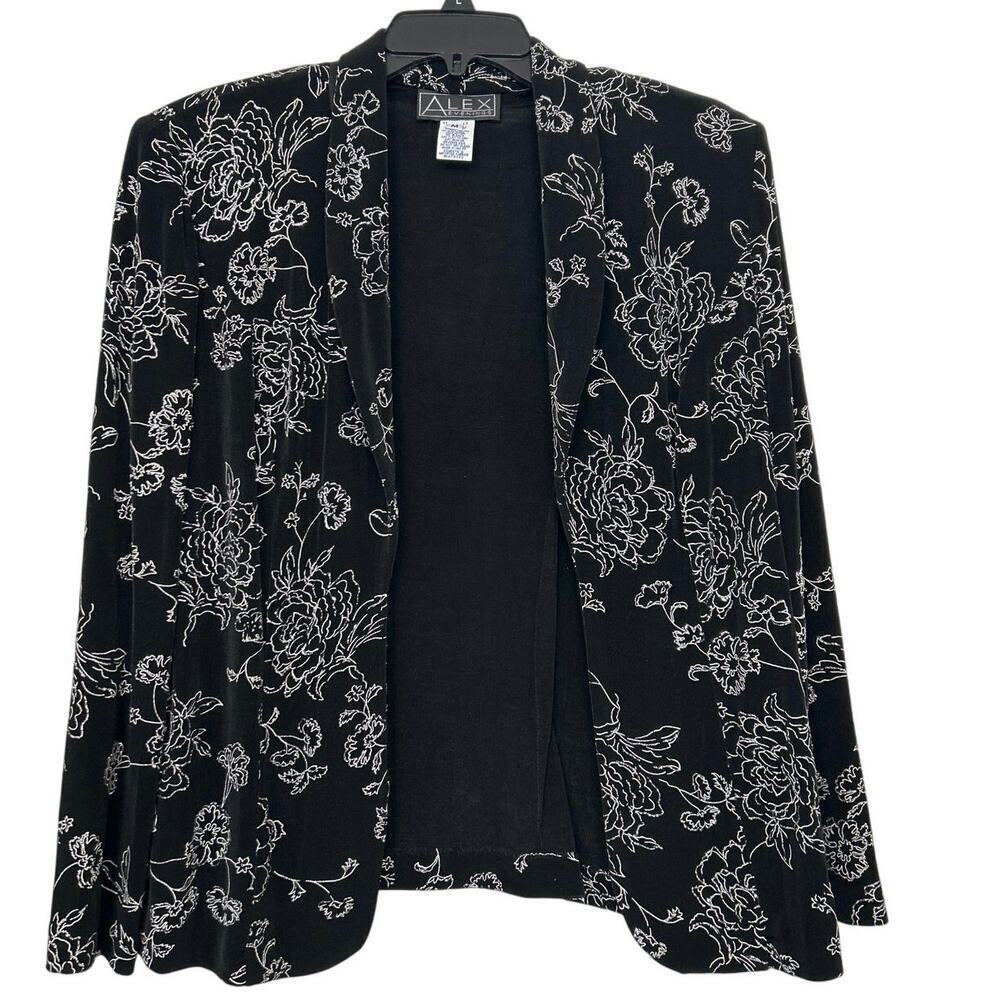Vintage Alex Evenings Metallic Floral Slinky Knit Blazer M Made In The USA